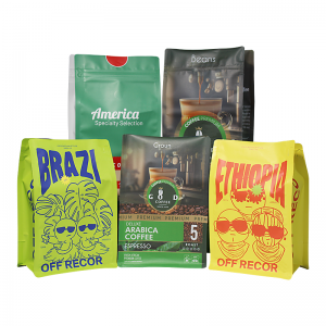 Imprimindo sacos de café de fundo plano recicláveis/compostáveis ​​para grãos de café/chá/alimento