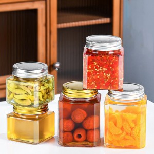 Clear Hexagon Jars 4oz With Lids Red,Glass Jars For Spice,Foods,Jams,Liquid,Mason  Jars