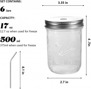 500ml Wide Mouth Glass Drinking Water Cup 16 oz Glass Mason Jar