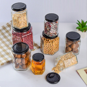 Hexagon Glass Honey Jar Jam Jar Food Packing With Metal Lid