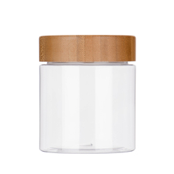 New product natural frosted amber clear pet plastic body butter cosmetic cream jar with bamboo lid