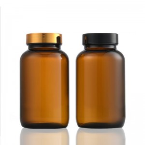 75ml transparent frosted glass pill vitamin capsule bottle with Gold lid