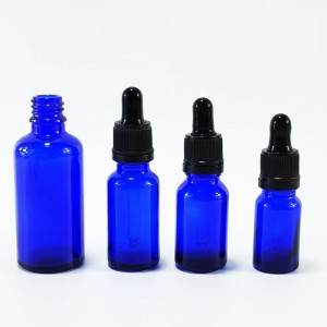 Blue Essential Oil Glass Bottle With Black Dropper Cap