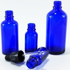 Blue Essential Oil Glass Bottle With Black Dropper Cap