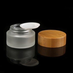 Frosting Cosmetic Glass Jar With Bamboo Lid
