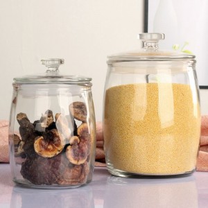 Clear Glass Kitchen Canisters Large Round Food Storage Glass Jar