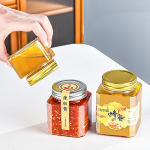 New Design Octagon 8oz 16oz Jam Chili Sauce Honey Glass Storage Bottle