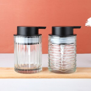 Stylish 8 oz Glass Soap Dispenser with Vertical Stripe Design and Easy-to-Use Plastic Lotion Pump