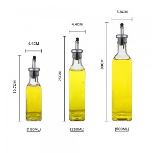 250ml square glass oil jar and vinegar set, non-drip spout with dust-proof cover for kitchen olive oil bottle