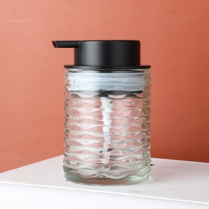 Stylish 8 oz Glass Soap Dispenser with Vertical Stripe Design and Easy-to-Use Plastic Lotion Pump