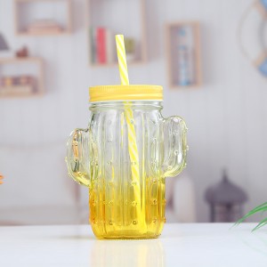 Glass Water Bottle Sealed Bottle Milkshake Juice Drink Cup Glass Mason Jars with Lid and Straws
