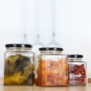 Hot Sales Square Glass Food Storage Jar Jam Honey Pickle Bottle