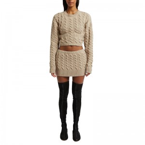 SS230726 Soft Wool Cashmere blend Mini Skirt and Cable Knit Top Set