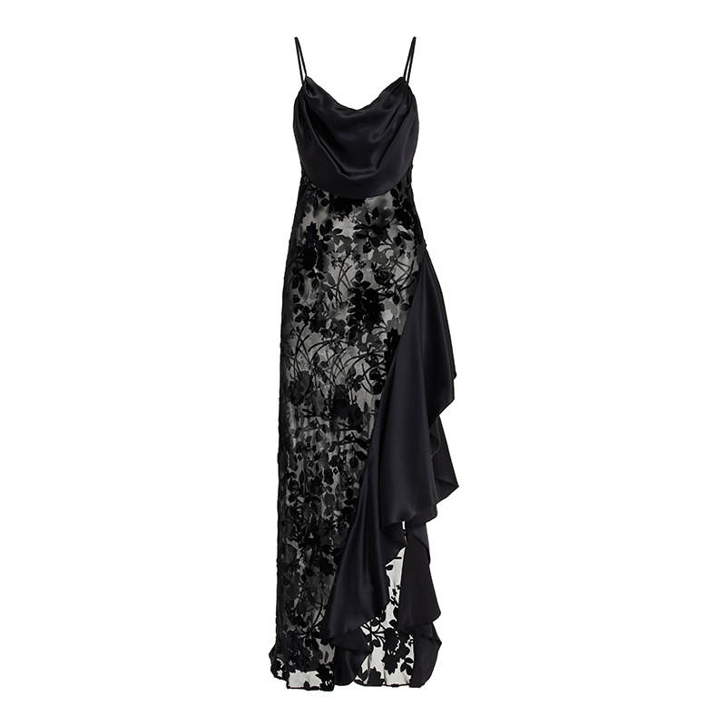 754 Rodarte Black asymmetric Bias cut velvet dress