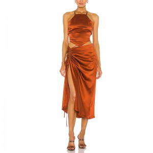 743  Heavy Silk satin Stretch Crinkle Mid high Split Skirts dress