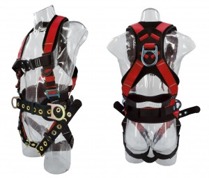 ANSI 5pt Safety Harness Back Padded, Tongue Buckel Legs Straps, Back & Side D-Rings