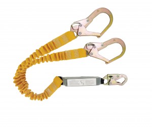 HC012 ANSI/ CE Flex fall arrest lanyard with external tubular webbing and with energy absorber and double hooks ANSI