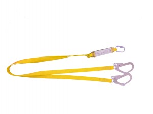 HC005 Shock absorbing lanyard for fall protection in yellow webbing belt with 2 hooks