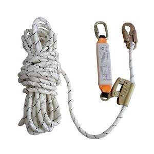 Fall protection lanyard with energy absorber and rope grab