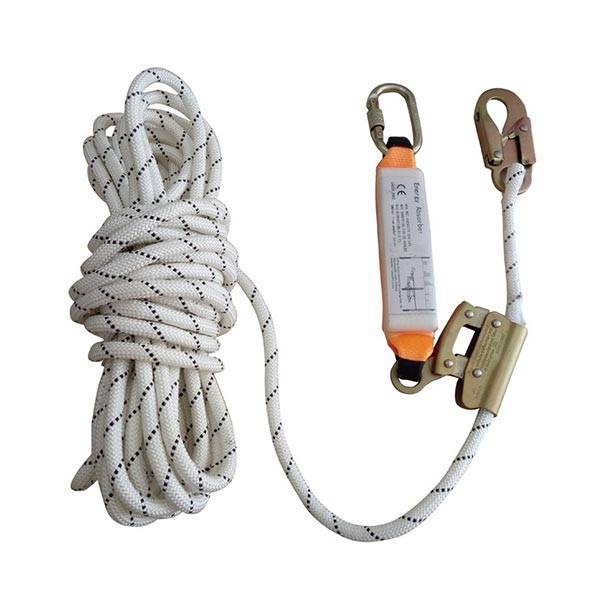 Fall protection lanyard with energy absorber and rope grab Featured Image