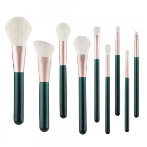 New High Quality 9Pcs Green Makeup Brush Set Soft Vegan Fiber Kabuki Foundation Blending Eyelash Cosmetic Brush Tools