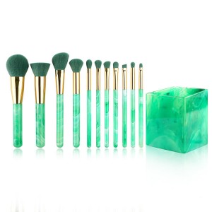 New Customize Jade Green Makeup Brush Kit 11Pcs Premium Vegan Hair Powder Blush Eyeshadow Brush Set