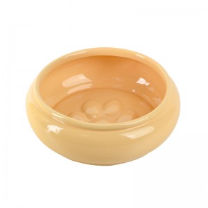 Manufacturer ODM Pet Accessories Cut Cylinder Belly Shape Fishbone Embossed Decorations Ceramic Cat Dog Food Bowl