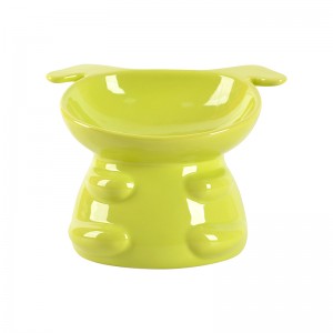 ODM Pet Accessories Glazed Elevated Design Cute Dog Cat Shape Handmade Ceramic Pet Food Bowl