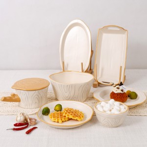 Ceramic Factory Glazed Annual Ring Shape Stoneware Handmade Tableware Dinner Plates Set