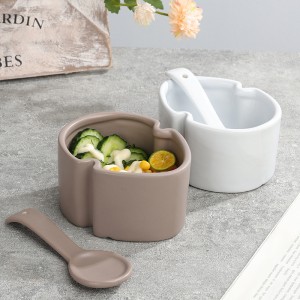 Manufacturer Hand-made Glazed Personalized Ceramic Leaf-Shaped Ice Cream Bowl with Spoon