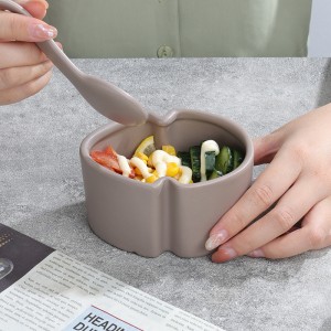Manufacturer Hand-made Glazed Personalized Ceramic Leaf-Shaped Ice Cream Bowl with Spoon