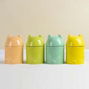  Cylinder Two Adorable Pet Ears Design Ceramic Airtight Jar Pet food storage container With Lid