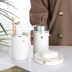 Factory Supplier Home Decorations White 3 Pieces Soap Dish Tumbler Soap Dispenser Bathroom Ceramic Set