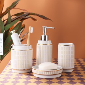 Wholesale Sand blast bath gift set ceramic stoneware 4 piece  bathroom set