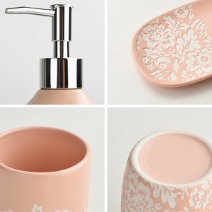 Custom Pink 3pcs Ceramic Set of Bathroom Accessories Factory
