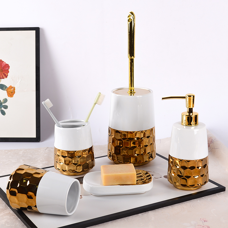 Factory custom stoneware nordic luxury design ceramic bathroom accessories set-1