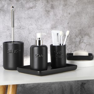 Manufacturer ODM Black Glazed Modern Ceramic Hotel Bathroom Tray Set