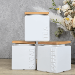 Amazon Top Seller Square Ceramic Set Tea Sugar Coffee Storage Canisters For Kitchen Counter