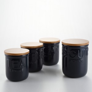 Ceramic black 3pcs unique canister sets with wooden lid