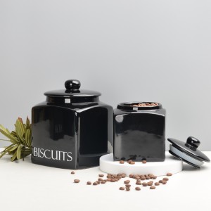 Kitchen Accessories Glazed Square Ceramic Tea Sugar Coffee Food Storage Jar With Lid