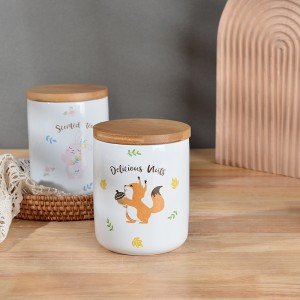 Cute Decal Round Ceramic Tea Sugar Coffee Storage Canister Set Kitchen Decor