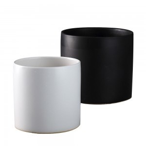 Wholesale Indoor Wood Stand Black and White Ceramic Flower Pots For Plants