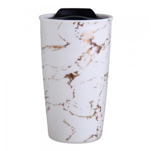 Discountable price Handmade Ceramic Plate - Wholesale Custom Logo Double Wall Insulated 12 oz Coffee Ceramic Travel Mug with Wrap Lid – Yongsheng