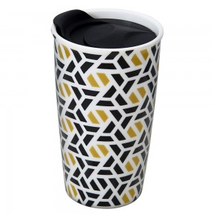Wholesale Custom Logo Double Wall Insulated 12 oz Coffee Ceramic Travel Mug with Wrap Lid