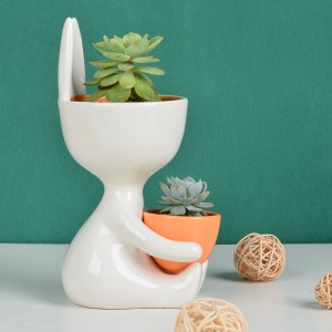 Wholesale Cute Rabbit White Ceramic Succulent Plant Pot Flower Vase Pots For Home Decoration