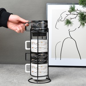 Manufacturer New Eye Design Custom Logo Creative Ceramic Stacking Coffee Mugs Cup Set Of 4