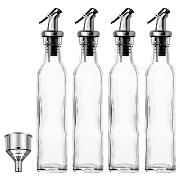 4 pack Glass Olive Oil Dispenser Bottles Clear Vinegar Cruet with Pourers Oil Dispenser Glass Bottle for Oil Packaging1