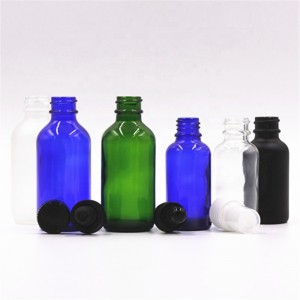 China factory 50ml 100ml Boston empty Bottles cylinder blue essential oil glass bottle cosmetic custom logo