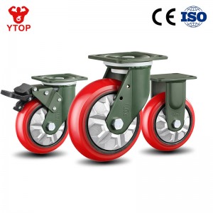 YTOP червено Промишлено оборудване Тежкотоварни PU колела с желязна сърцевина