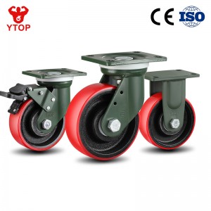 6 Inch heavy duty Red Iron pu casters wheels